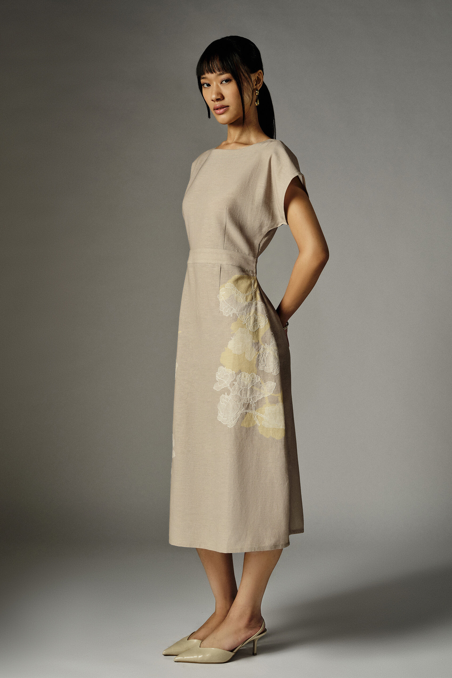 Nathalie Beige Embroidered Dress, Beige, image 5